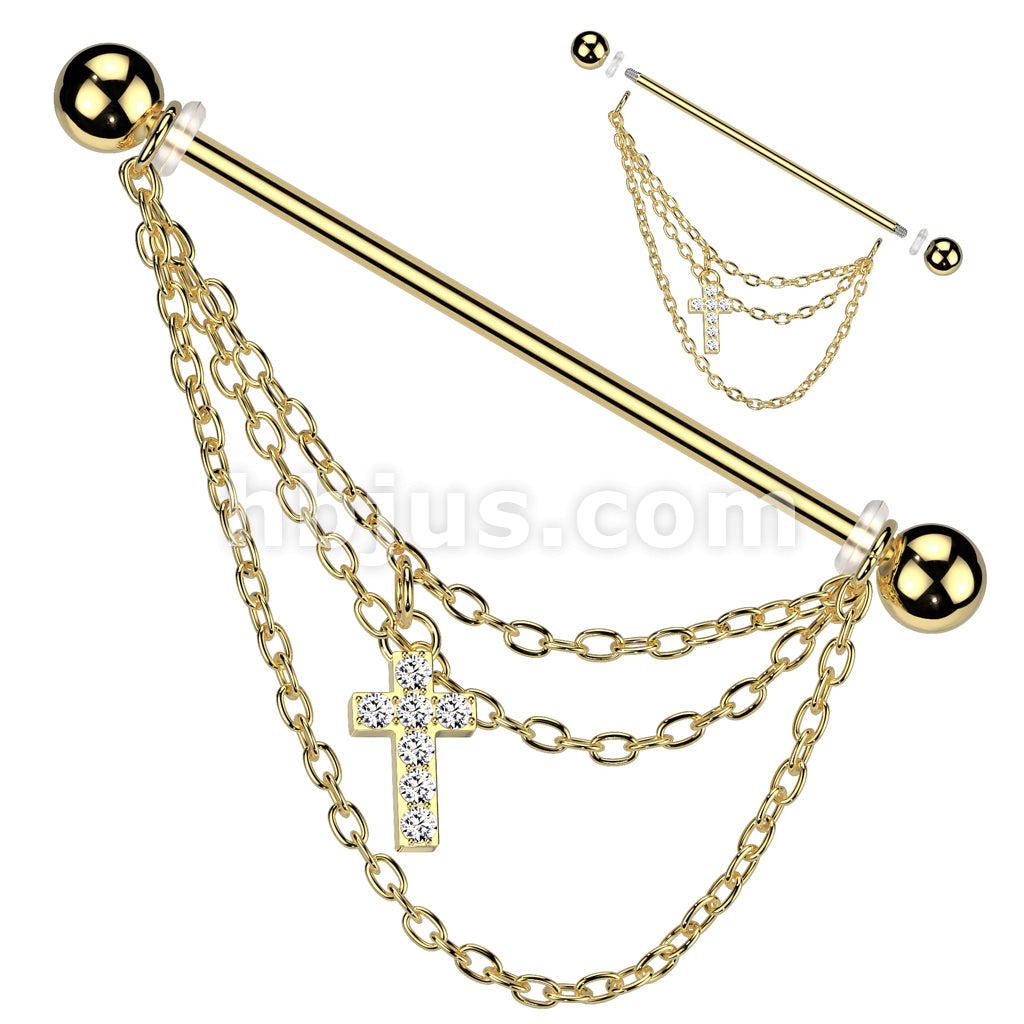 316L Surgical Steel 316L Surgical Steel Industrial Barbell With Triple... - Image 2
