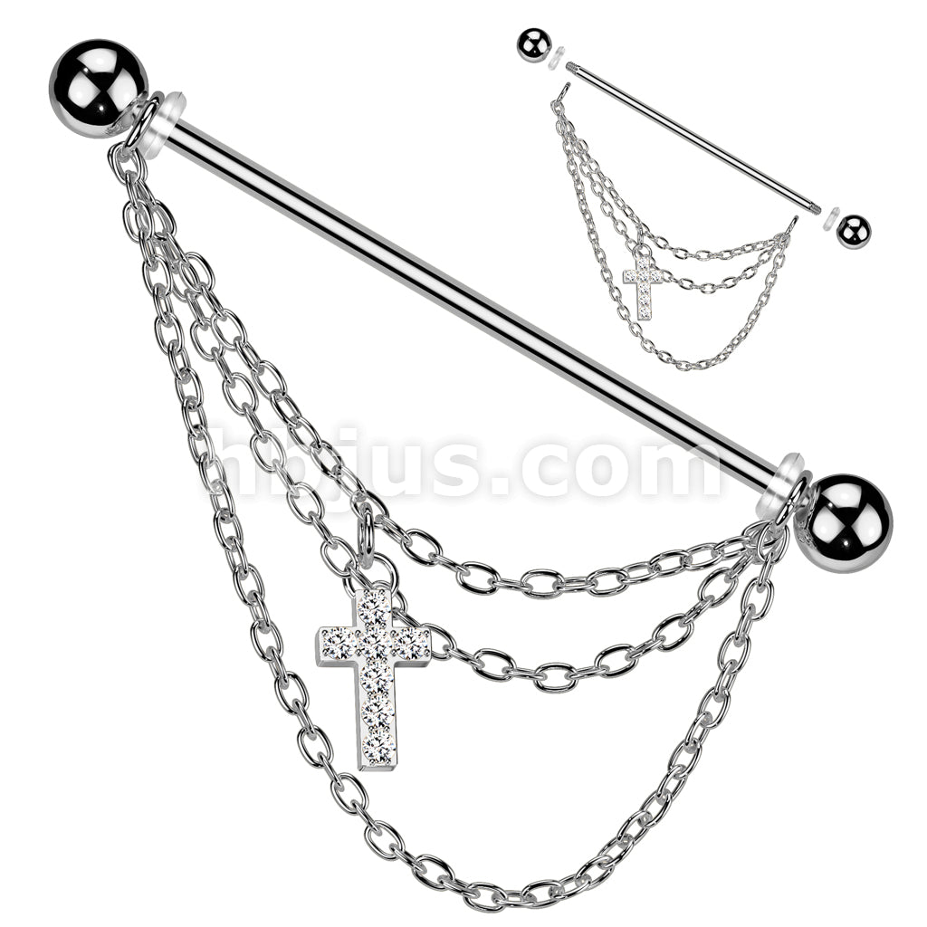 316L Surgical Steel 316L Surgical Steel Industrial Barbell With Triple... - Image 3