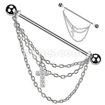 316L Surgical Steel 316L Surgical Steel Industrial Barbell With Triple... - Image 3