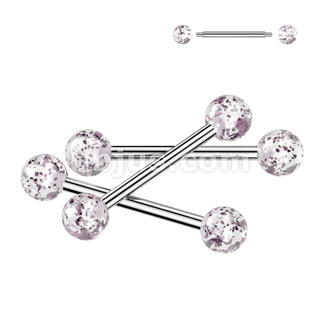 24 Pc Assorted Pack of 316L Barbells With Acrylic Glitter Balls - Image 2