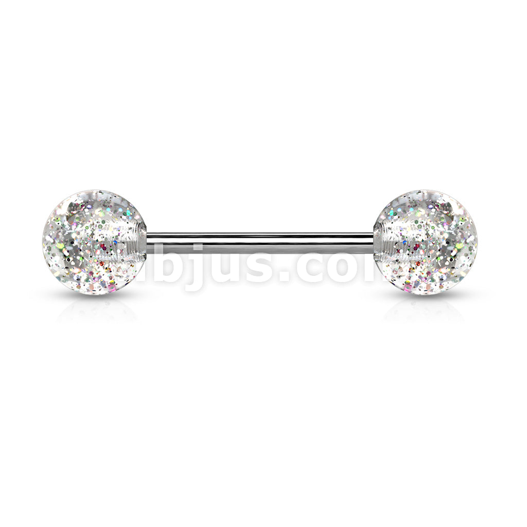 14GA Barbell W/ Acrylic Color Ultra Glitter Ball 316L Surgical Steel - Image 4