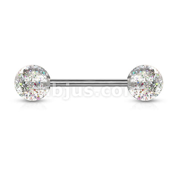 14GA Barbell W/ Acrylic Color Ultra Glitter Ball 316L Surgical Steel - Image 4