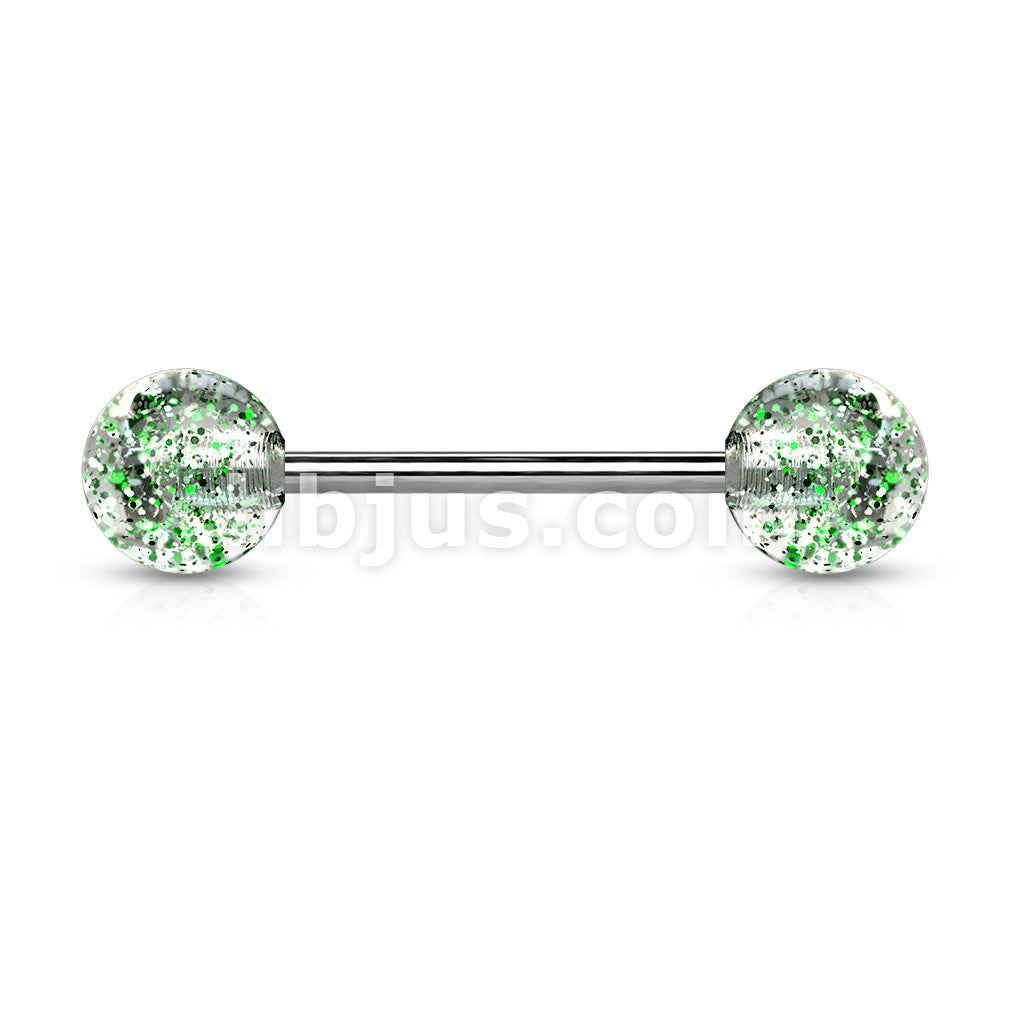 14GA Barbell W/ Acrylic Color Ultra Glitter Ball 316L Surgical Steel - Image 5