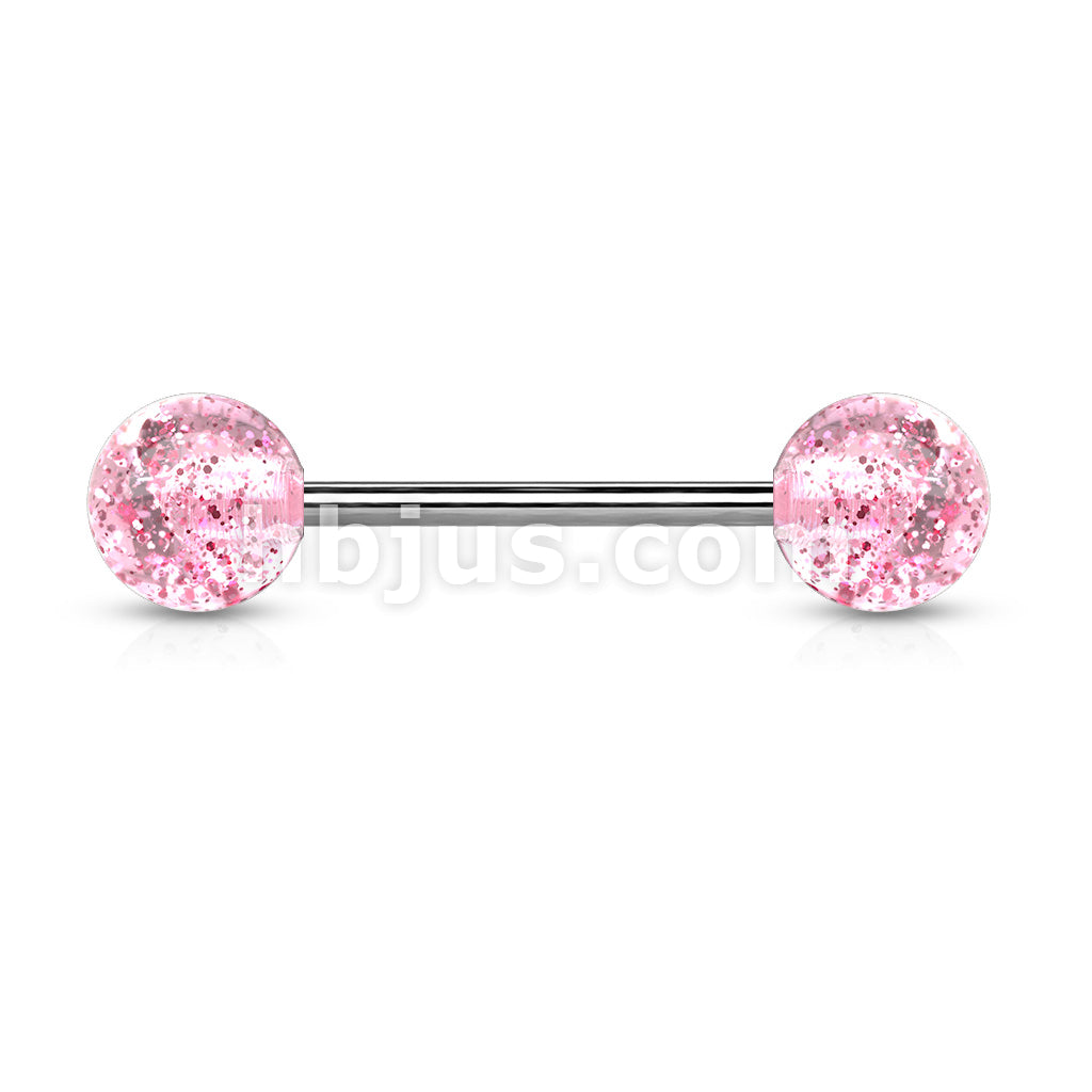 14GA Barbell W/ Acrylic Color Ultra Glitter Ball 316L Surgical Steel - Image 7
