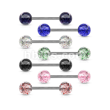 14GA Barbell W/ Acrylic Color Ultra Glitter Ball 316L Surgical Steel - Image 10