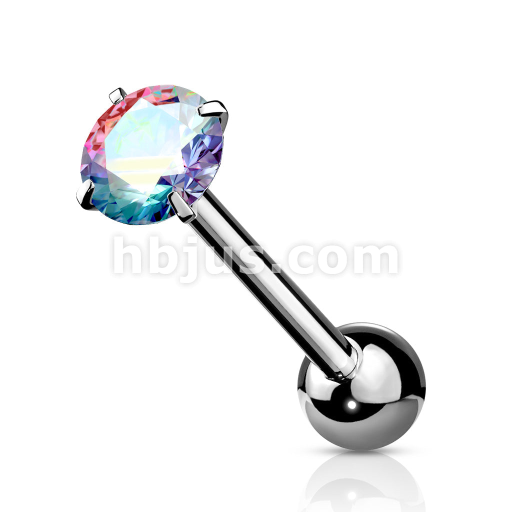 Prong Set Round CZ 316L Surgical Steel Barbell Tongue Rings - Image 3