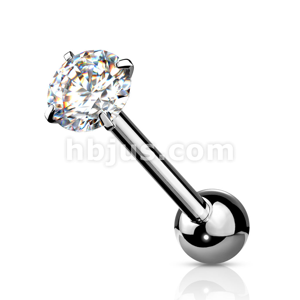 Prong Set Round CZ 316L Surgical Steel Barbell Tongue Rings - Image 4
