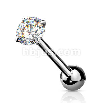 Prong Set Round CZ 316L Surgical Steel Barbell Tongue Rings - Image 4