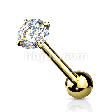 Prong Set Round CZ 316L Surgical Steel Barbell Tongue Rings - Image 5