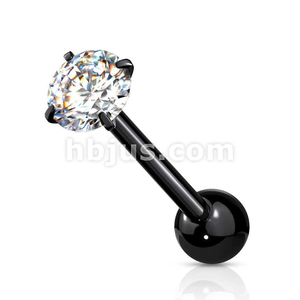 Prong Set Round CZ 316L Surgical Steel Barbell Tongue Rings - Image 6
