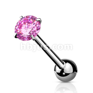 Prong Set Round CZ 316L Surgical Steel Barbell Tongue Rings - Image 7