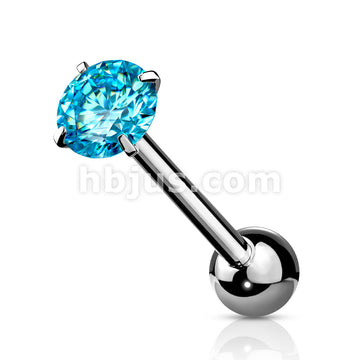 Prong Set Round CZ 316L Surgical Steel Barbell Tongue Rings - Image 8