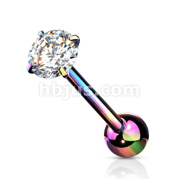 Prong Set Round CZ 316L Surgical Steel Barbell Tongue Rings - Image 10
