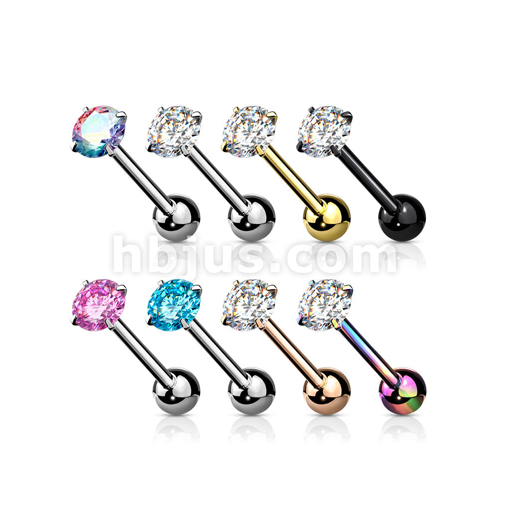 80 Pcs Prong Set Round CZ 316L Surgical Steel Barbell Tongue Rings (10 Pcs x 8 Colors) - Image 2