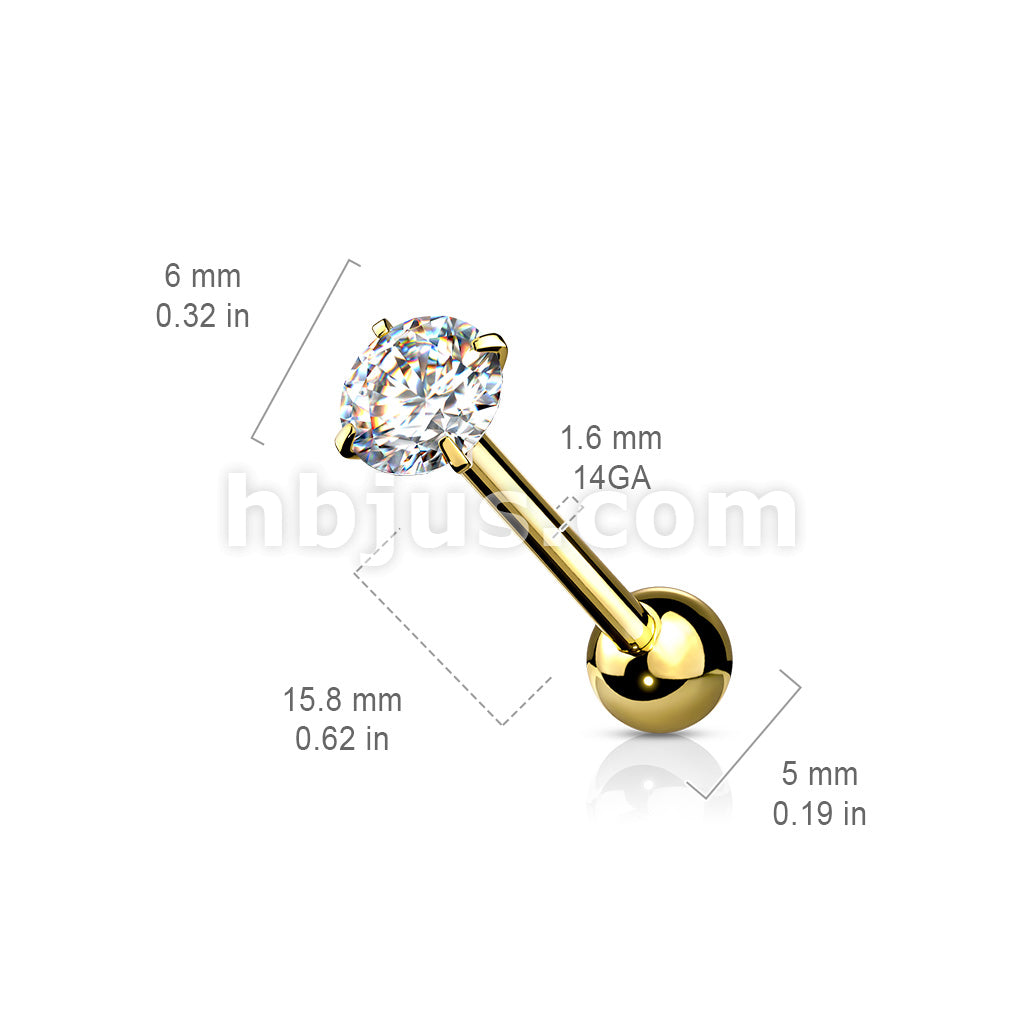 Prong Set Round CZ 316L Surgical Steel Barbell Tongue Rings - Image 11