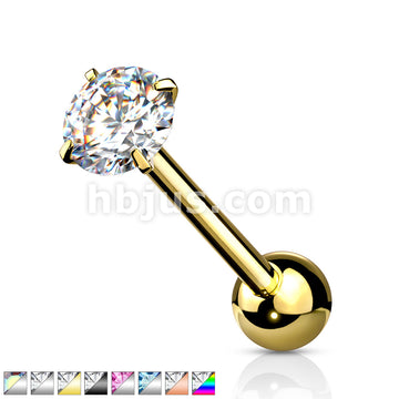 Prong Set Round CZ 316L Surgical Steel Barbell Tongue Rings - Image 2