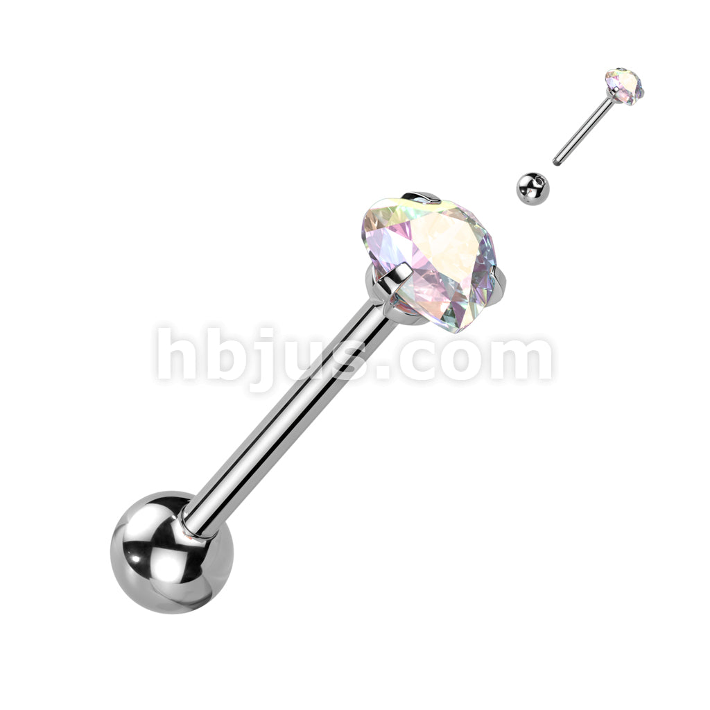 Prong Set Hear CZ 316L Surgical Steel Barbell Tongue Rings - Image 2