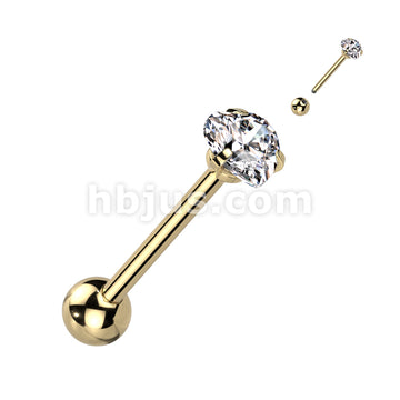 Prong Set Hear CZ 316L Surgical Steel Barbell Tongue Rings - Image 4