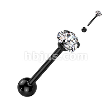 Prong Set Hear CZ 316L Surgical Steel Barbell Tongue Rings - Image 5