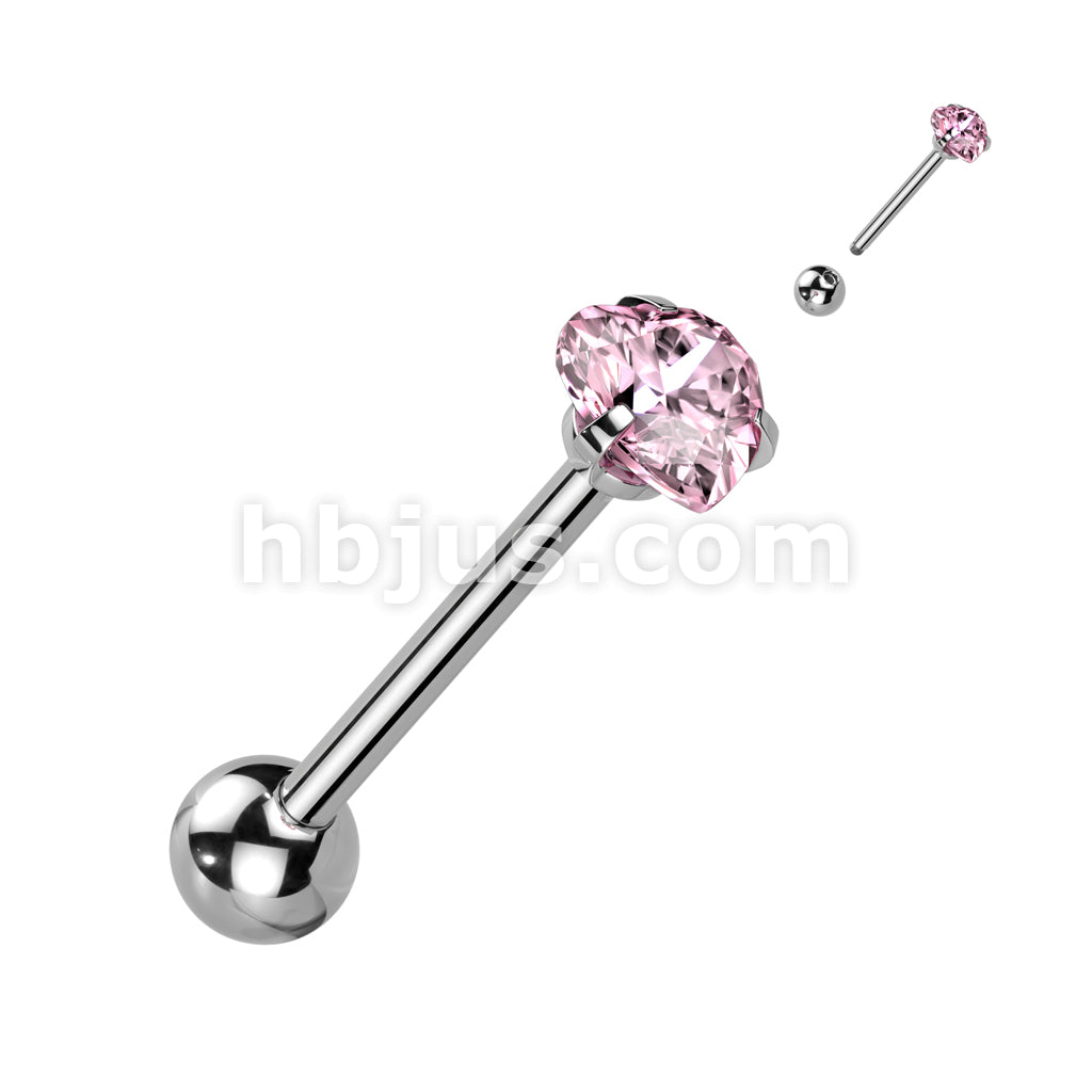 Prong Set Hear CZ 316L Surgical Steel Barbell Tongue Rings - Image 6