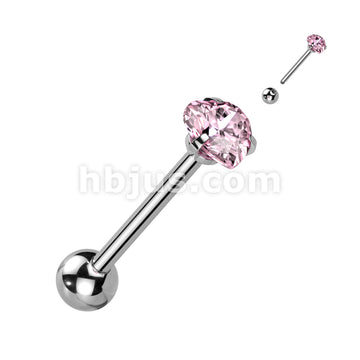 Prong Set Hear CZ 316L Surgical Steel Barbell Tongue Rings - Image 6
