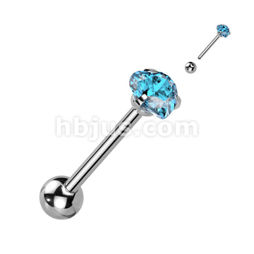 Prong Set Hear CZ 316L Surgical Steel Barbell Tongue Rings - Image 7