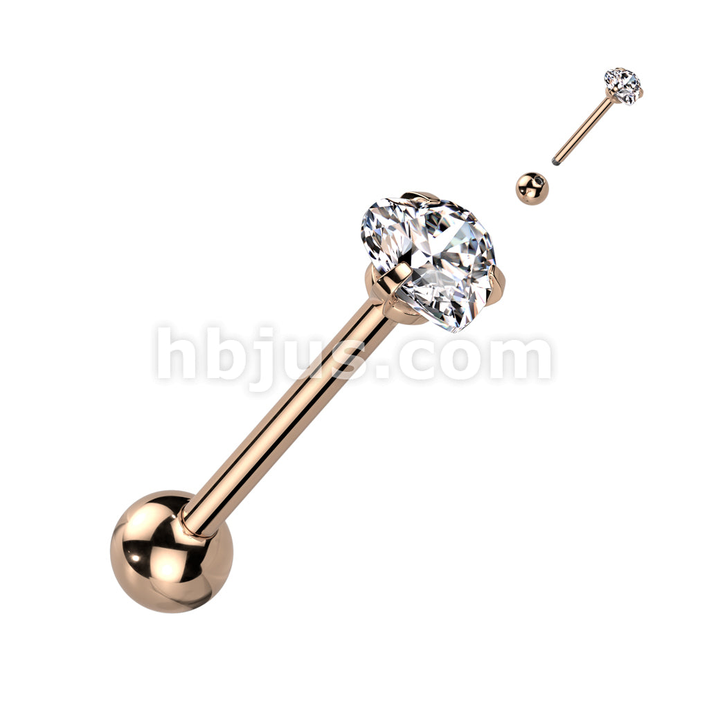 Prong Set Hear CZ 316L Surgical Steel Barbell Tongue Rings - Image 8