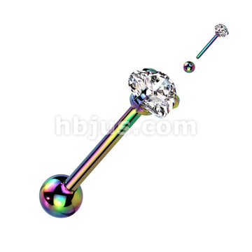 Prong Set Hear CZ 316L Surgical Steel Barbell Tongue Rings - Image 9