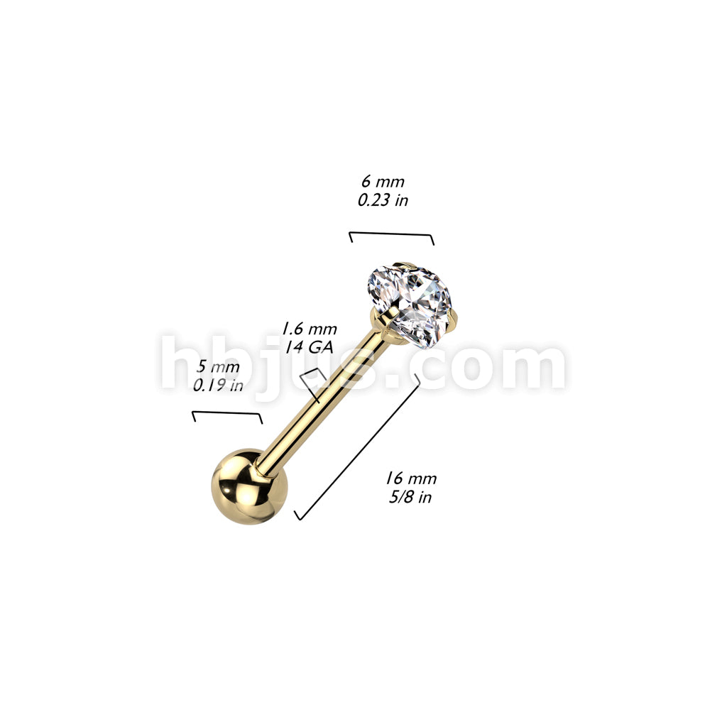 Prong Set Hear CZ 316L Surgical Steel Barbell Tongue Rings - Image 10