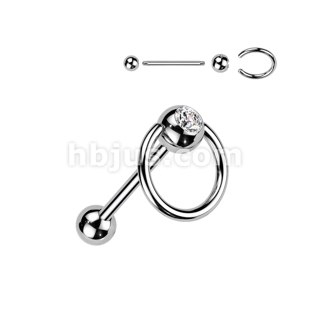 Slave Ring Barbell w/ Gem Set Ball 316L Surgical Steel - Image 2