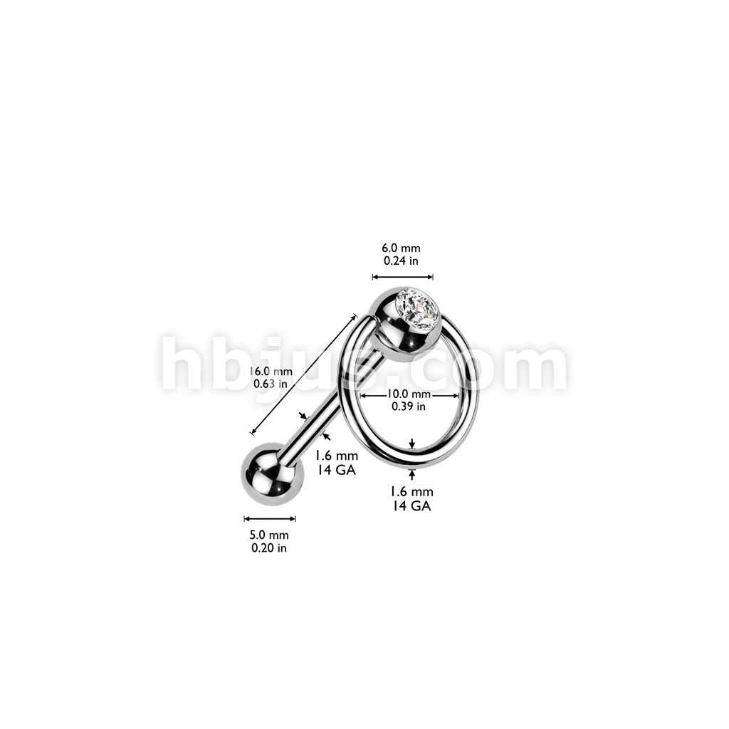 Slave Ring Barbell w/ Gem Set Ball 316L Surgical Steel - Image 3