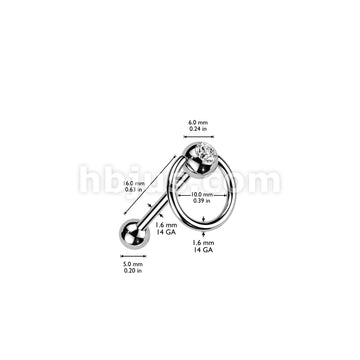 Slave Ring Barbell w/ Gem Set Ball 316L Surgical Steel - Image 3