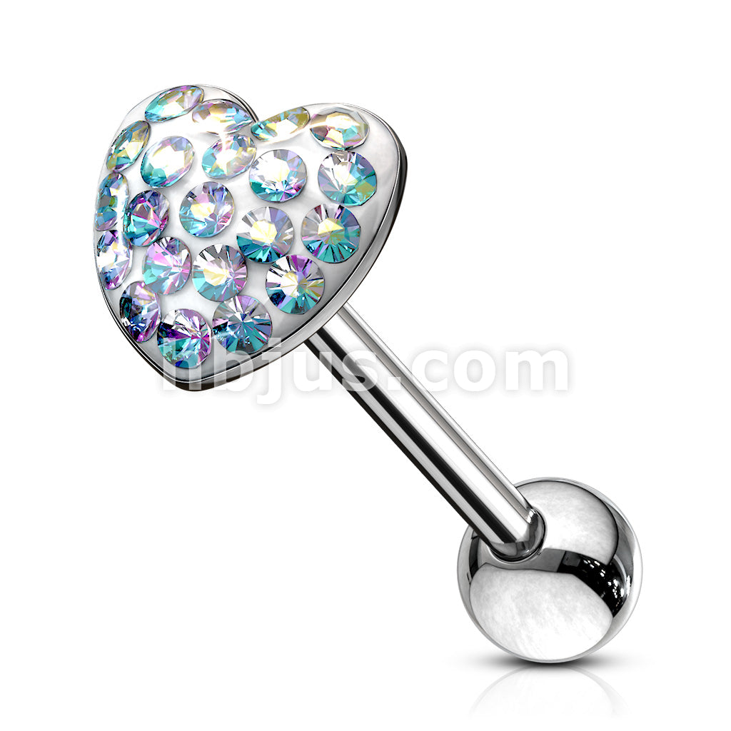 Heart Paved-Crystal on 316L Surgical Steel Barbell . Clear Epoxy... - Image 2