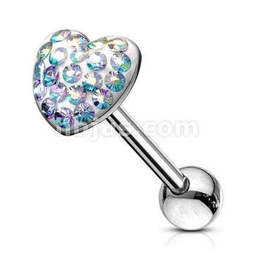Heart Paved-Crystal on 316L Surgical Steel Barbell . Clear Epoxy... - Image 2