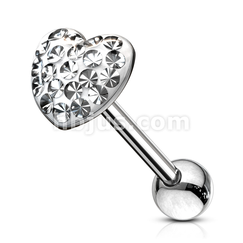 Heart Paved-Crystal on 316L Surgical Steel Barbell . Clear Epoxy... - Image 3