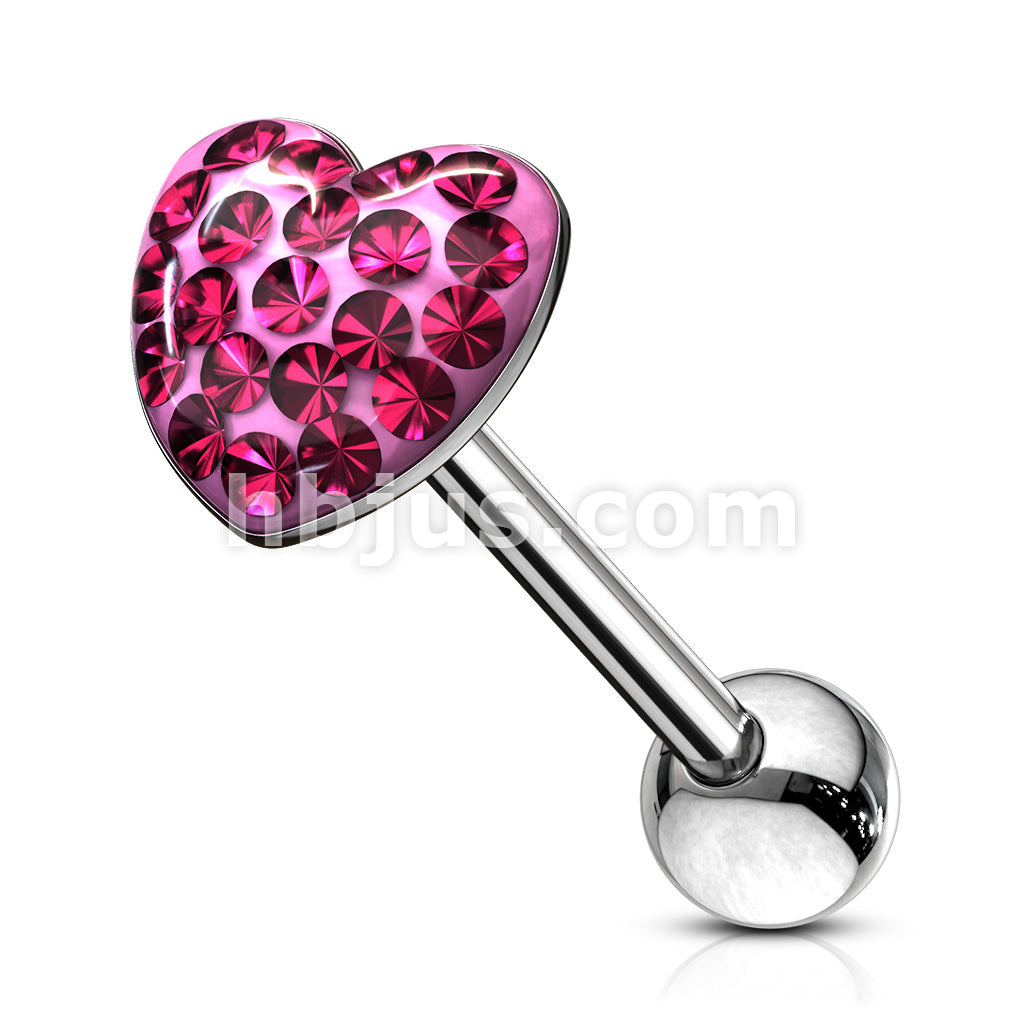 Heart Paved-Crystal on 316L Surgical Steel Barbell . Clear Epoxy... - Image 4