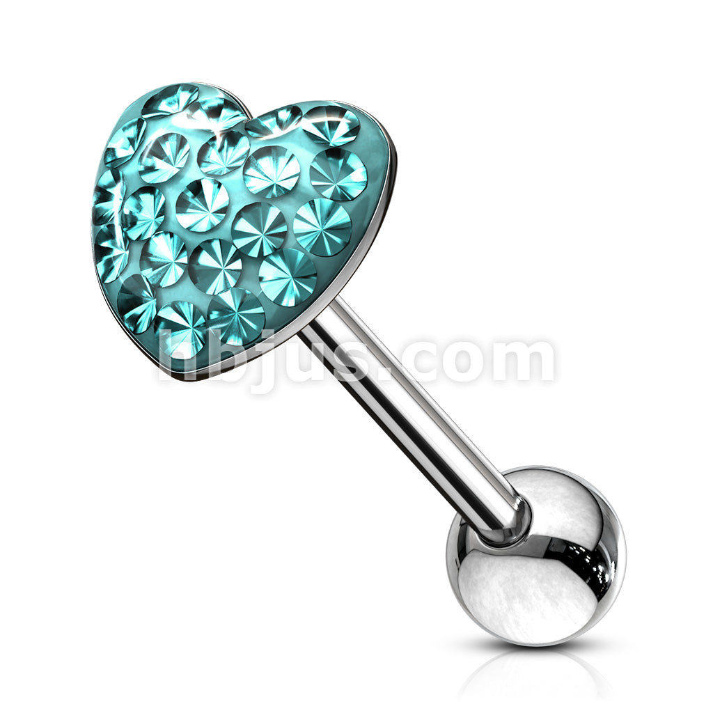 Heart Paved-Crystal on 316L Surgical Steel Barbell . Clear Epoxy... - Image 5