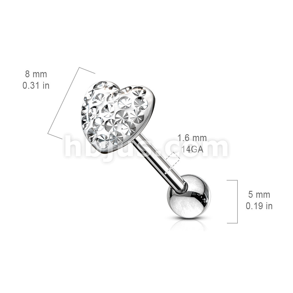Heart Paved-Crystal on 316L Surgical Steel Barbell . Clear Epoxy... - Image 6