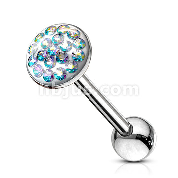 Round Paved-Gem 316L Surgical Steel Barbell . Clear Epoxy surface to... - Image 2
