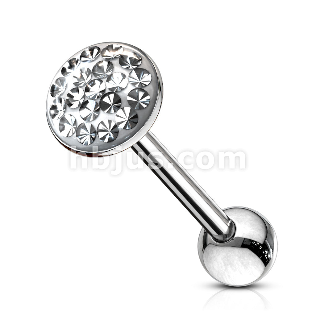 Round Paved-Gem 316L Surgical Steel Barbell . Clear Epoxy surface to... - Image 3