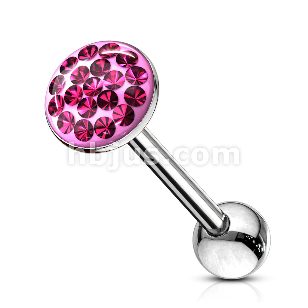 Round Paved-Gem 316L Surgical Steel Barbell . Clear Epoxy surface to... - Image 4