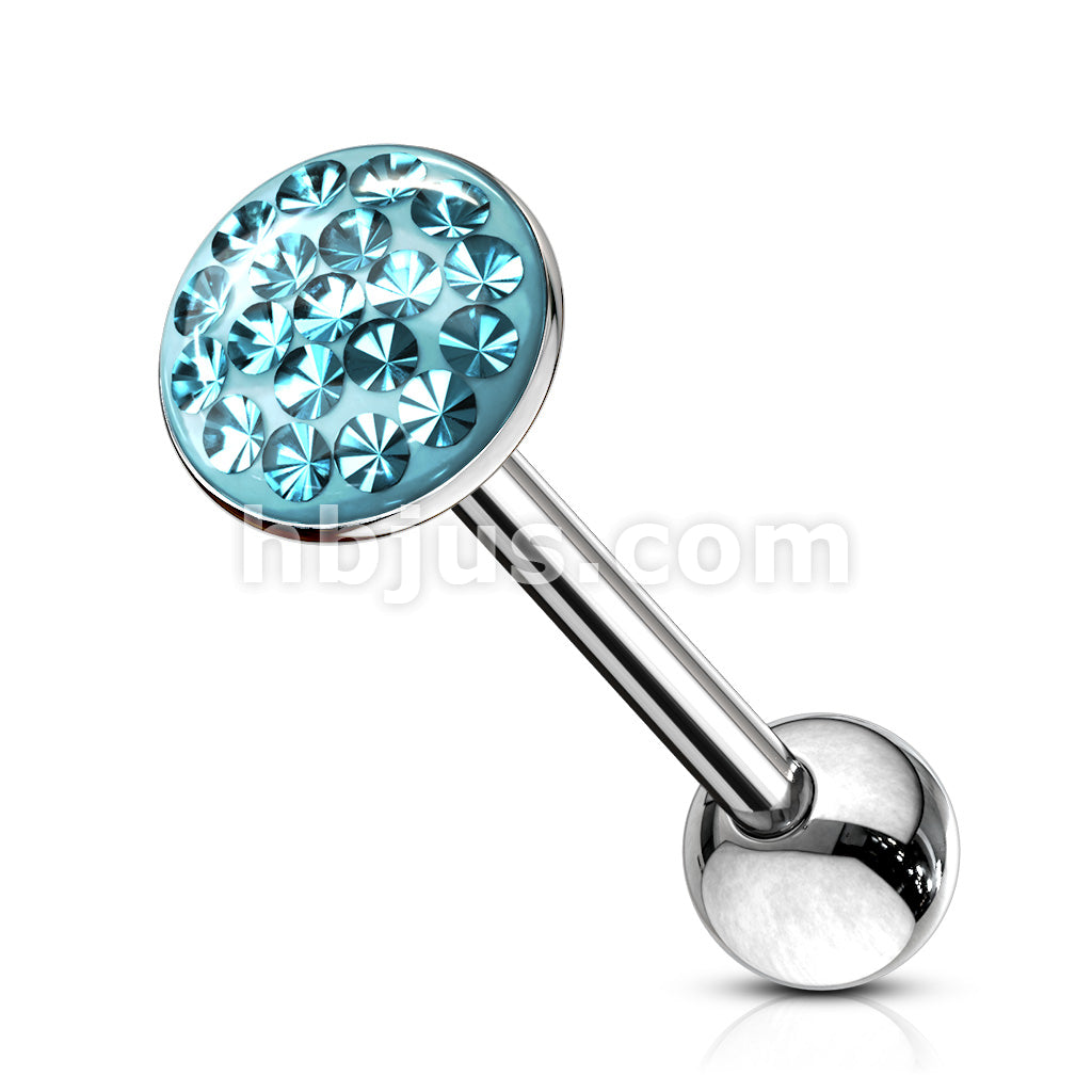 Round Paved-Gem 316L Surgical Steel Barbell . Clear Epoxy surface to... - Image 5
