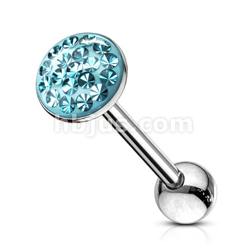 Round Paved-Gem 316L Surgical Steel Barbell . Clear Epoxy surface to... - Image 5