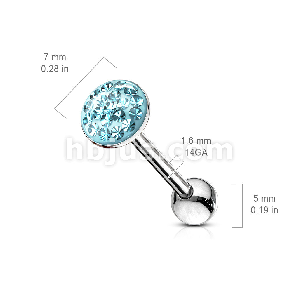 Round Paved-Gem 316L Surgical Steel Barbell . Clear Epoxy surface to... - Image 6