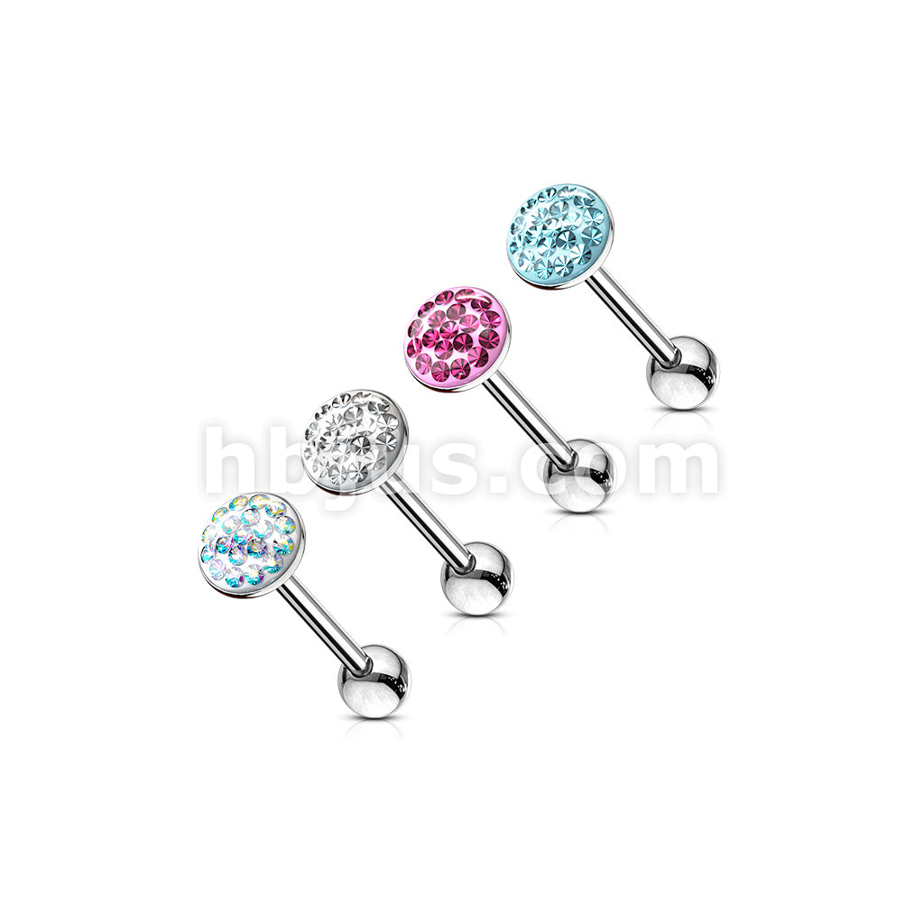 Round Paved-Gem 316L Surgical Steel Barbell . Clear Epoxy surface to... - Image 7