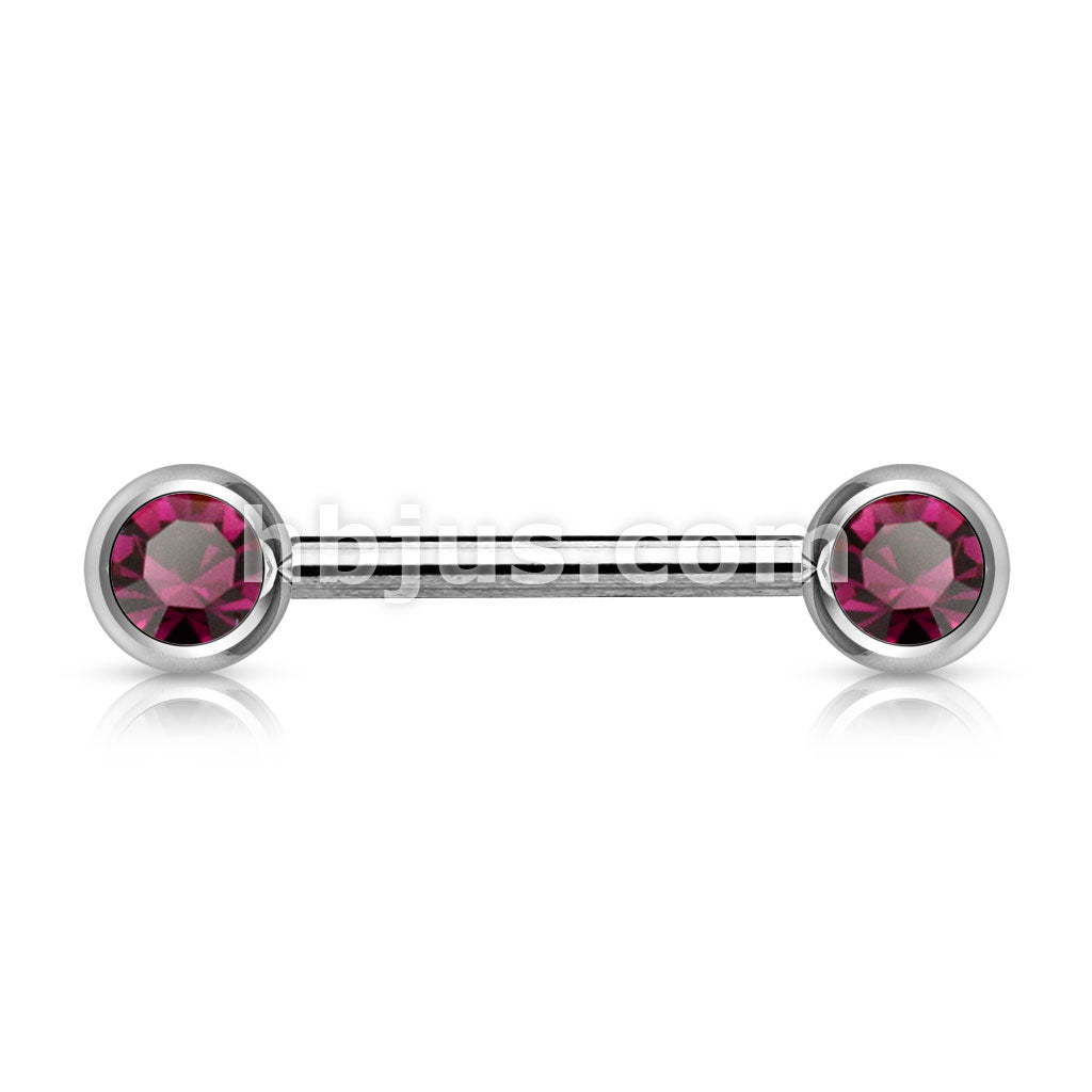 Double Front Facing Gem 316L Surgical Steel Barbell/Nipple Bar - Image 2