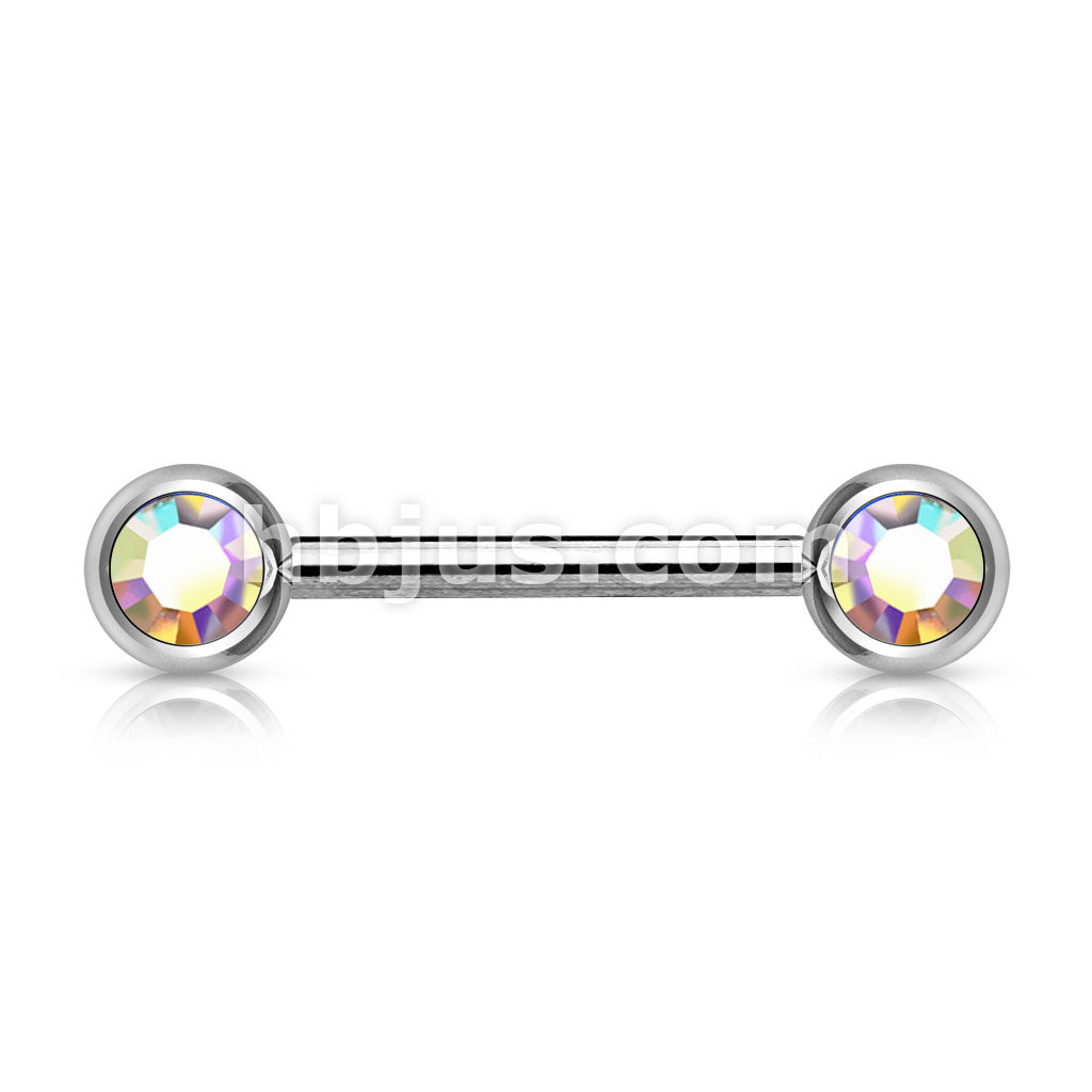 Double Front Facing Gem 316L Surgical Steel Barbell/Nipple Bar - Image 3