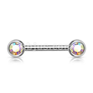 Double Front Facing Gem 316L Surgical Steel Barbell/Nipple Bar - Image 3