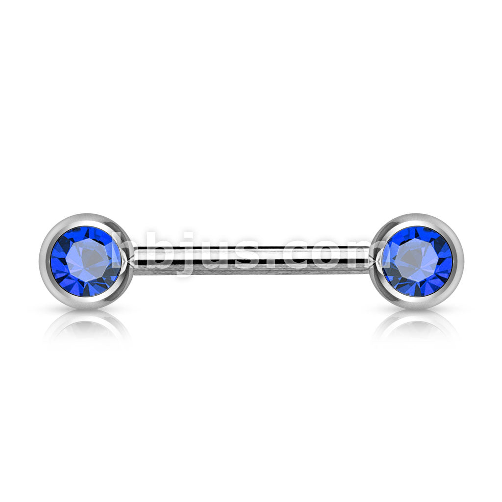 Double Front Facing Gem 316L Surgical Steel Barbell/Nipple Bar - Image 4