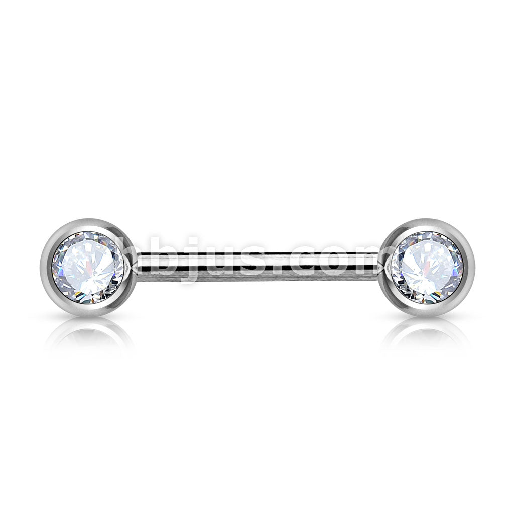 Double Front Facing Gem 316L Surgical Steel Barbell/Nipple Bar - Image 5
